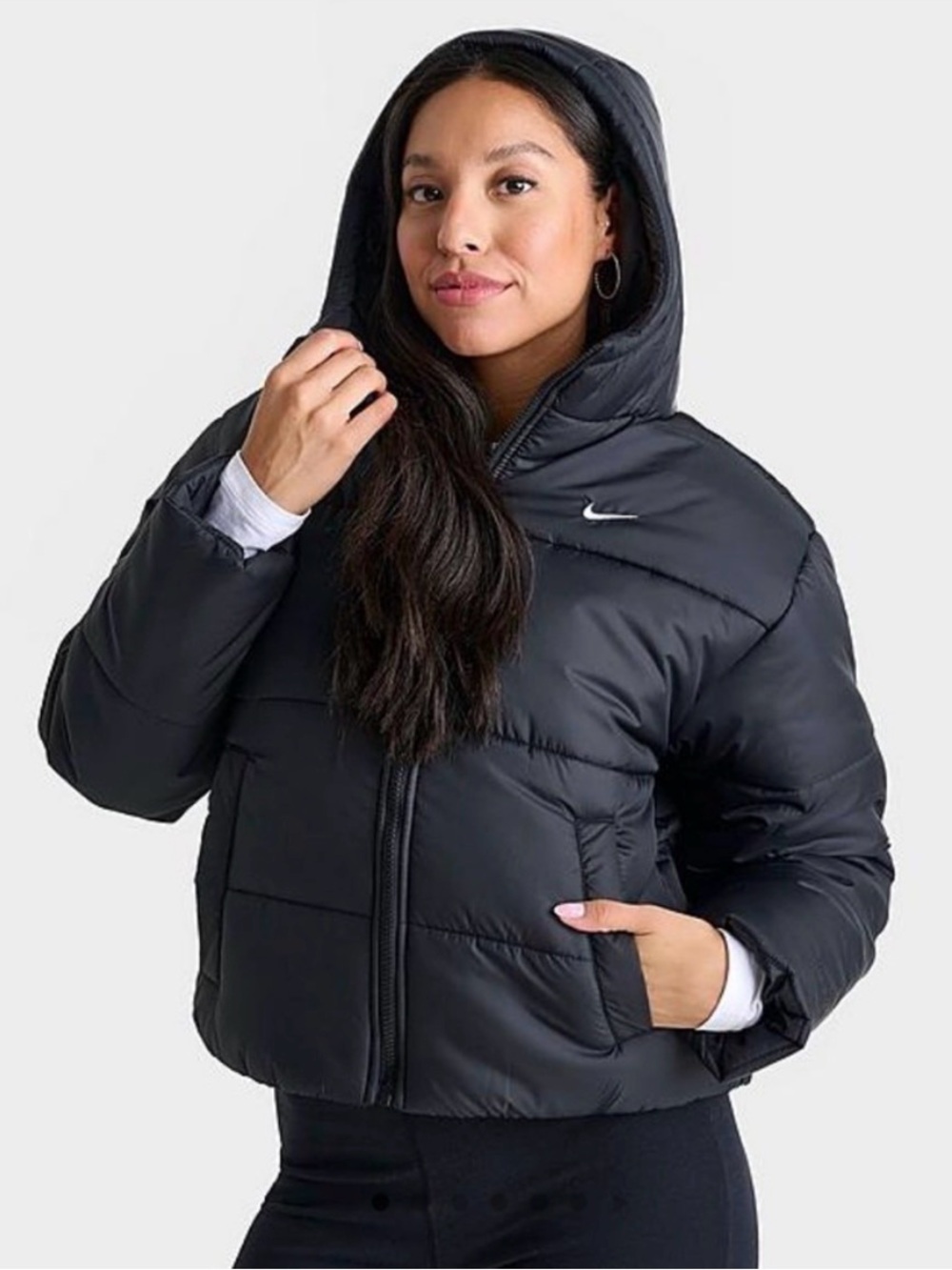 Nike Sportswear Puffer Therma-FIT Loose Hooded Jacket Black Wmns Sz L Large NEW